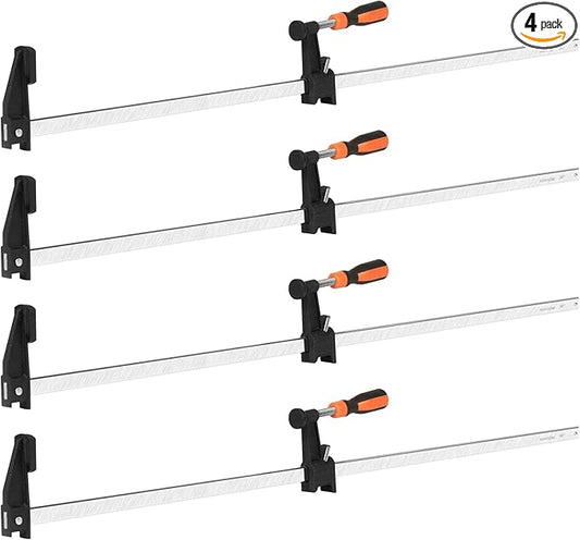 HANSOM 4-Pack 36 inch Bar Clamps,Long Wood Clamps Heavy Duty Force 600 Lbs Adjustable and Release Quickly,Woodworking Clamps Throat Depth 2.5 inch with Plastic Handle
