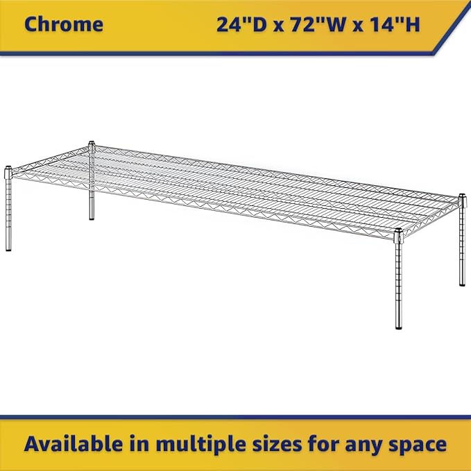 24" x 72" x 14" Chrome Wire Storage Shelf, Dunnage Rack, Commercial 1 Tier Small Shelf