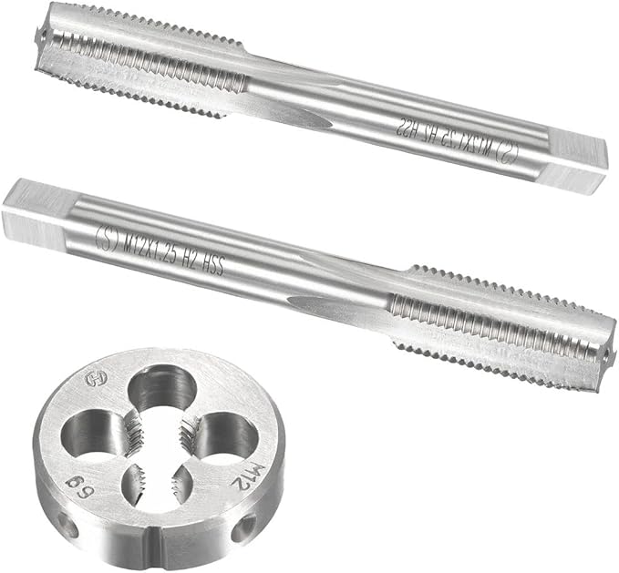 Mactoom 12mm x 1.25 HSS Metric Tap and Die Set Right Hand Thread,Tapping DIY Tool 3pcs (M12 x 1.25mm)