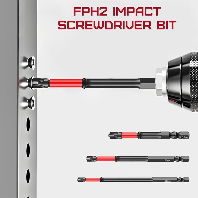 15 Pack FPH2 Impact Screwdriver Bit Set, Universal 1/4 Inch Hex Shank Bits with Multiple Sizes for Electrical Work and Home Projects(6.5cm,11cm,15cm)