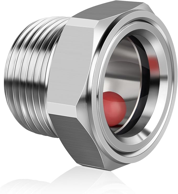 Boltigen Air Compressor Sight Glass, 1/2'' NPT Stainless Steel Oil Sight Glass with Float Ball, Tank Oil Level Sight Window Indicator, Clear Liquid Sight Plug, Perfect Replacement for Air Compressor