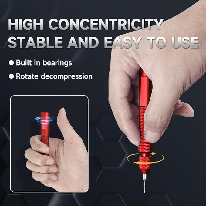 stedi Manual Pin Vise Hand Drill, Model Hobby Making Tools, Ultra-Precision Double Bearings Hand Drill for Gundam, Miniature Military Model, 3D Resin Parts, Red