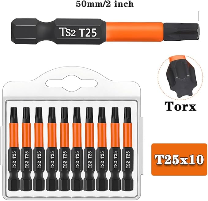 10 Pieces Impact Phillips Bit #2 PH2 Bit and 10 Pieces T25 Torx Bits, Magnetic 2 Phillips Screwdriver Bits and T-25 Star Bits Set, 2 inch Long Impact Driver Bits, 1/4 Hex Shank Screw Driver Bit