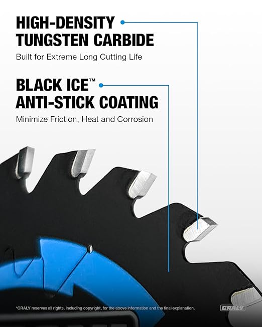 CRALY 3-3/8 Inch 24 Teeth Wood Cutting Framing Circular Saw Blade, 15mm Arbor, Carbide Tipped, Thin Kerf, Black Ice™ Coating, for Plywood, MDF, OSB, Laminated, 3-Pack(C0324FR-3)