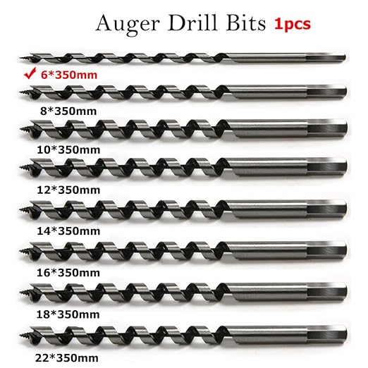 SagaSave 6 * 350mm Wood Auger Drill Bit, Ship Auger Long Drill Bit for Soft and Hard Wood, Plastic, Drywall and Composite Materials, 1Pcs