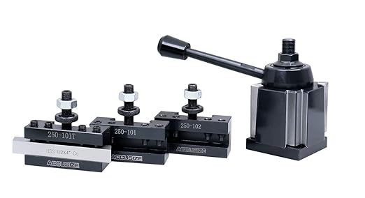 Accusize Industrial Tools Axa 4 Pc Wedge Type Quick Change Tool Post Set for Lathe Swing 6'' - 12'' with 1/2'' M35 Square Lathe Bit, 0251-0155