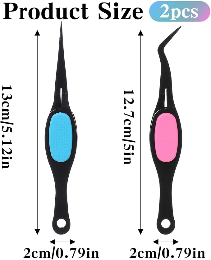 2PCS Stainless Steel Reverse Tweezers for Crafts, False Eyelashes Precision Jewelry Tweezers for Stickers, Beading Bracelet Making Art