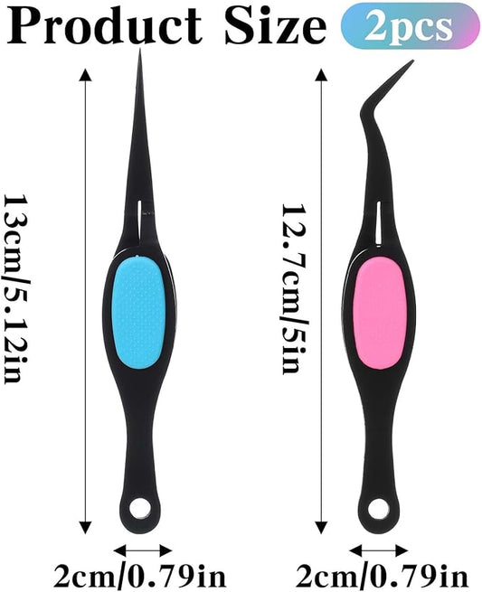 2PCS Stainless Steel Reverse Tweezers for Crafts, False Eyelashes Precision Jewelry Tweezers for Stickers, Beading Bracelet Making Art