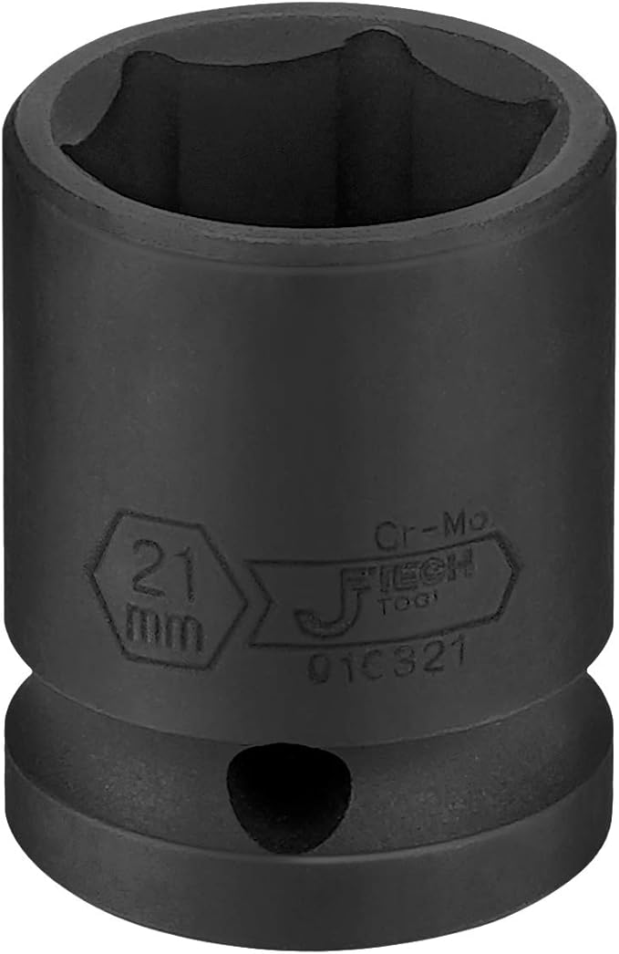 JETECH 1/2 Inch Drive 21mm Standard Impact Socket, Chrome Molybdenum Alloy Steel, 6-Point Design, Metric