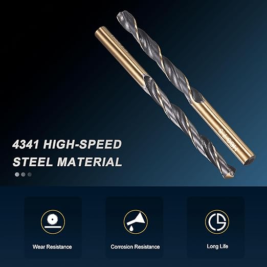 PATIKIL 7.5mm Drill Bit, Jobber Straight Shank 4341 High-Speed Steel 118째 Black and Gold Finish for Medium-Hard Metal Steel Acrylic - 5 Pack
