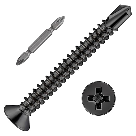 Wensilon竊?00pcs竊?8횞1-1/2?쓋or Sheet Metal Self-Tapping Screws 410 Black Stainless Steel Flat Head High-Strength Quick self-Drilling Screws