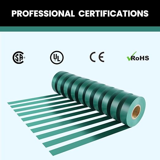 Lichamp 10-Pack Green Electrical Tape Waterproof, 3/4 in x 66ft, Industrial Grade UL/CSA Listed High Temp Electrical Tape Green Electric Super Vinyl