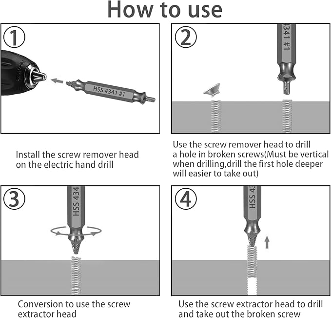 HSS Damaged Screw Extractor Set, 5-Piece Drill Bit Kit for Stripped Screws and Bolts, Grey