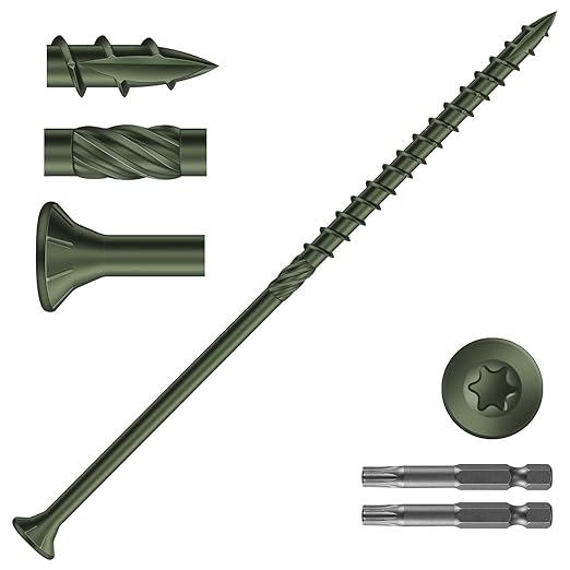 #10 x 5 Inch Deck Screws (82Pcs) 2lb. Carbon Steel, Green, Flat Head, Rust Resistant epoxy Coated, with T25 Star Bit