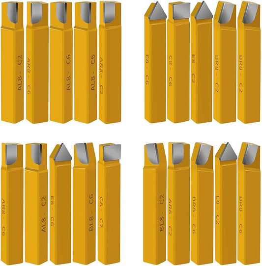 20 pc 3/8" Carbide Tip Tipped Cutter Tool,Metal Lathe Cutting Tools,Lathe Tools Metal Cutting for Metal Lathe Turning, Boring, and Chamfering