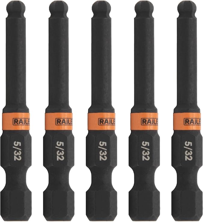 Ball-End Hex 5/32" Impact Driver Bit - Railer Allen Wrench Drill Hex Bits. 1/4 Quick Release S2 Steel 2 inch 5/32" Ball-End Hex Bits. (5 Pack)