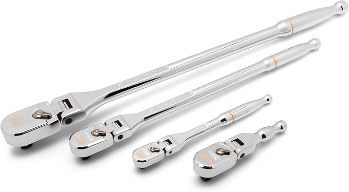 GEARWRENCH 4 Piece 1/4", 3/8", and 1/2" Drive 120XP Full Polish Flex Handle Teardrop Ratchet Set | 81230XP