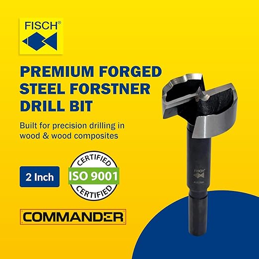 Fisch Black Shark Forged Steel Forstner Drill Bit for Woodworking, Precision Wave Design, Clean Cuts in Hardwoods, MDF, and Plywood, FSA-350323, Made in Austria (2 inch)