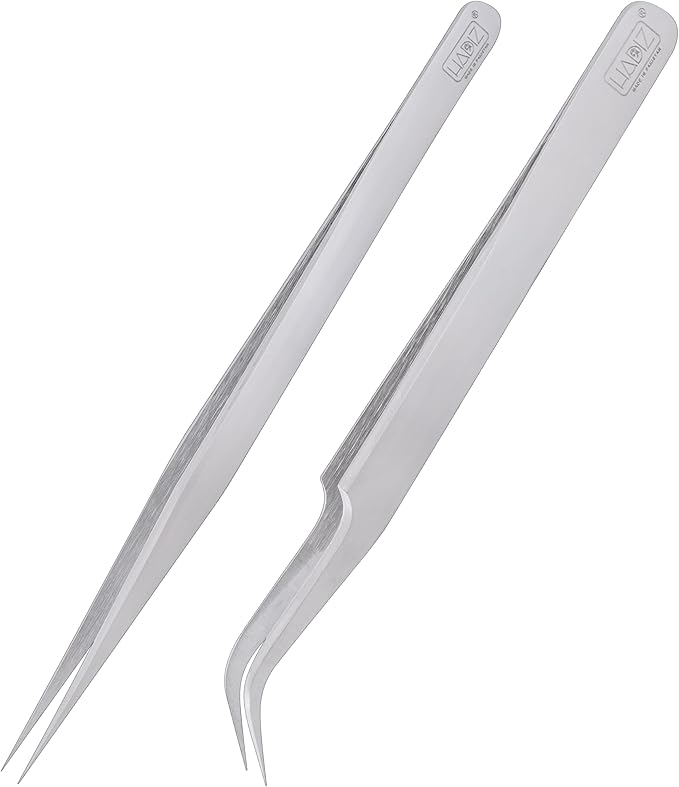 HADIZ Precision Tweezers Stainless Steel Extra Fine Pointed & Curved Tweezer for Craft Hobby Electronics Soldering Experimental Work Jewelry-Making Industrial Tweezer(2 pcs)