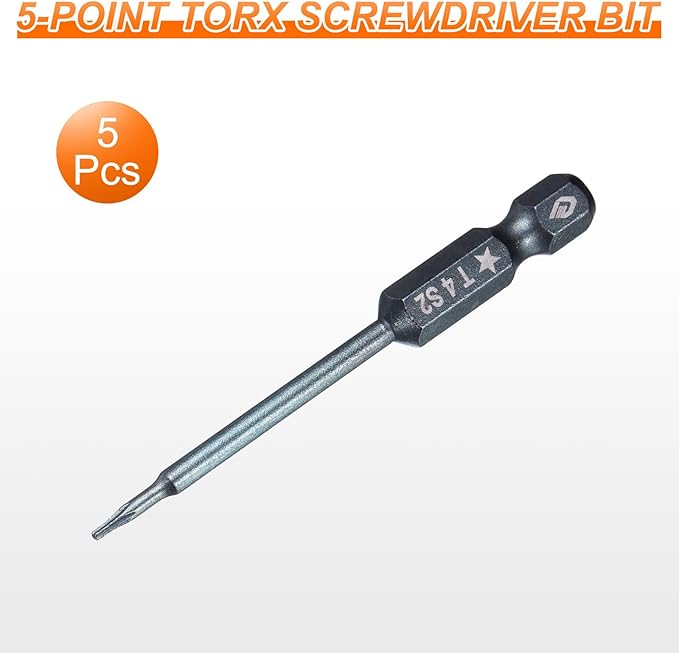 HARFINGTON 5pcs 5-Point Torx Screwdriver Bit 1/4" Hex Shank 4mm Magnetic Head 2.6" Length S2 Steel Pentagon Star Screw Driver Bit for Repair Work Electric Screwdriver, Blue