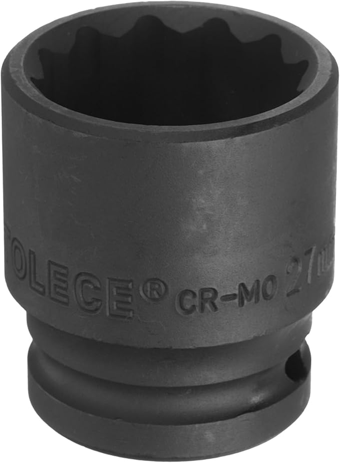 uxcell 1/2" Drive x 27mm Shallow Impact Socket 12-Point Metric CR-MO Steel Nut Impact Grade Socket for Auto Repair