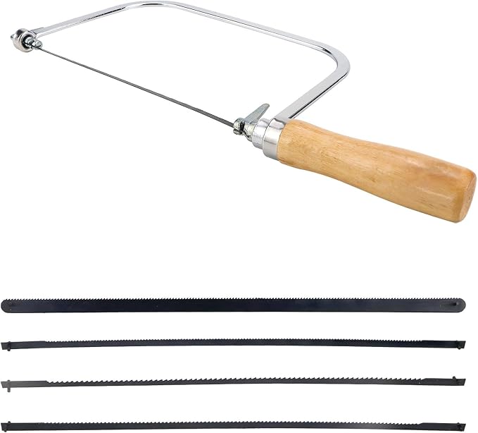 1 Set Woodworking Coping Saw for Woodworking, U-Shaped Mini Carving HandSaw with 4Pcs Replacement Blades