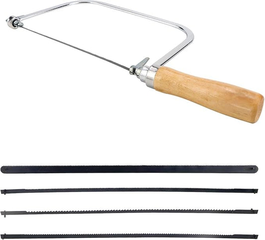 1 Set Woodworking Coping Saw for Woodworking, U-Shaped Mini Carving HandSaw with 4Pcs Replacement Blades