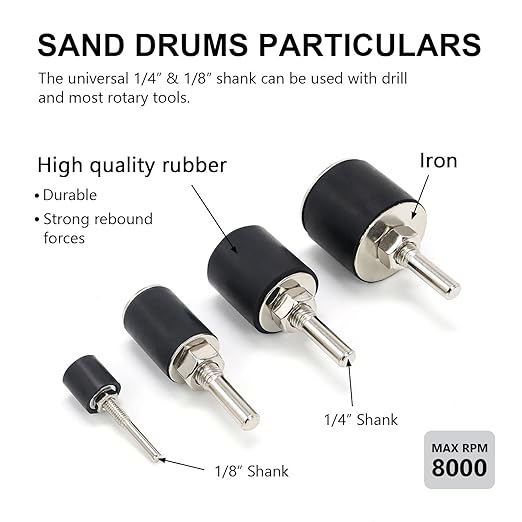 1”Long Sanding Drums and Sleeves Set with 1/4”Shank for Drill or Drill Press, Sanding Drum Kit,for Sanding Smoothing Shaping Polishing Groove Fiberglass Wood Metals,80,120 Grit-20pack