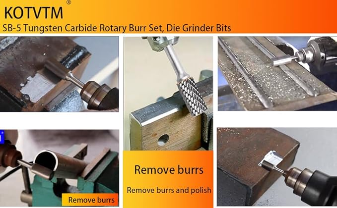 SB-5 Carbide Burr Set Tungsten Die Grinder Bits (1/2" Head Dia X 1" Cutter Length) with 1/4" (6.35mm) Shank for Die Grinder Bits Drill Rotary Tools Cylinder Shape (Pack of 5)