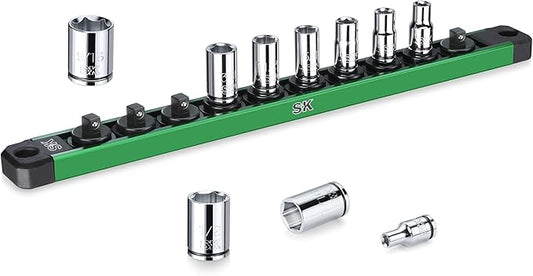 SK 1/4" Drive Socket Set, SAE Sockets, 10-Piece 3/16" to 9/16 ", SuperKrome Finish, Premium CR-V Construction, with Aluminum Socket Organizer