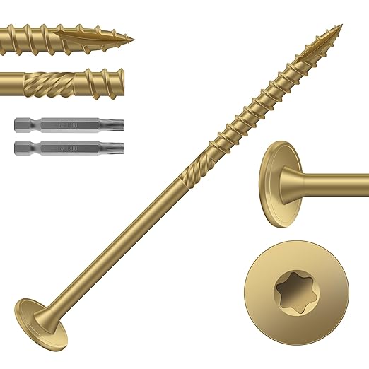 #14 x 4 Inch Outdoor Structural Wood Deck Screws (159Pcs/6lb), Carbon Steel, Tan, Flat Head, Rust Resistant Epoxy Coated, T30 Star Bit