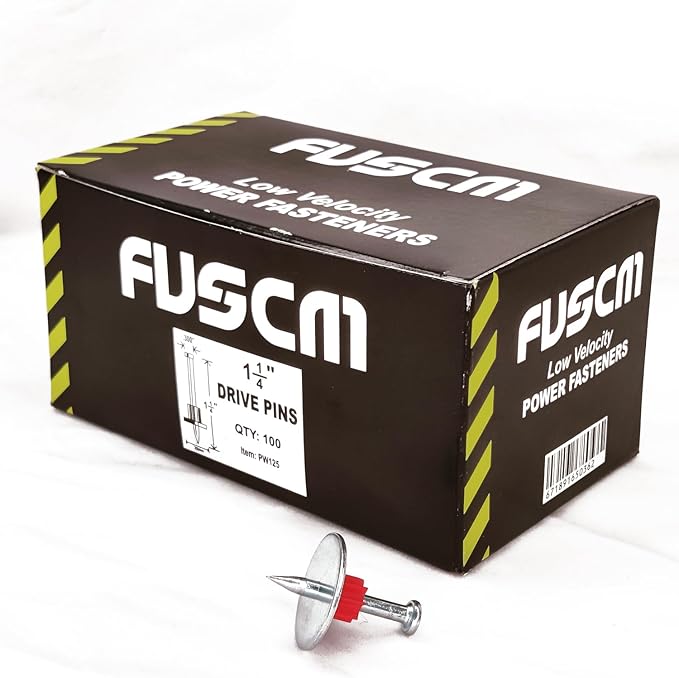 1-1/4" Powder Actuated Fasteners, Drive Pins with 1" Washer, PW125, 100pcs/pack
