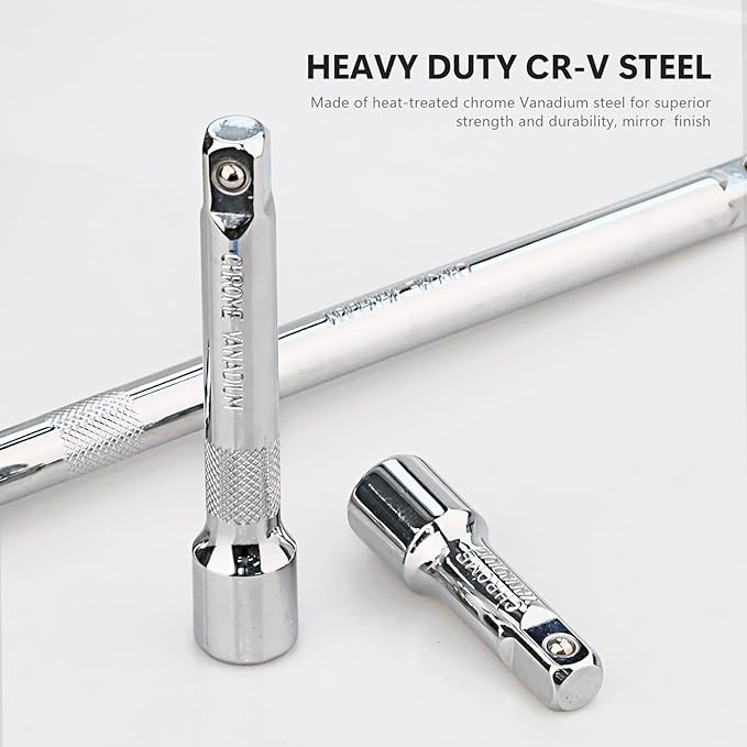 1/2 Inch Drive Socket Extension Bar Set?밒ncludes 3", 5", 10" Chrome Vanadium Steel Extensions with Silver Mirror Finish for Ratchet Drive, Automotive and Home Tool Use,3PC