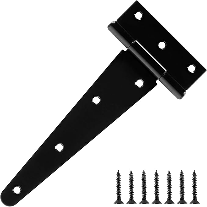 TDCHINGES 8 Inch Heavy Duty T Strap Tee Hinge 6 Pack Barn Farm Fence Gate Door Hinges for Shed Doors Outdoor Kitchen Wood Cabinet Interior Exterior Window Bar Shop Matte Blake Door Hinge Hardware Kit