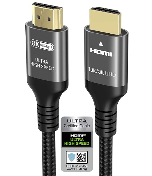 10K 8K 4K HDMI Cable 48Gbps 3.3 FT, Certified Ultra High Speed HDMI짰 Cable 4K 240Hz 144Hz 120Hz 8K60Hz 0.01ms HDR10+ eARC HDCP2.3 Netflix Roku TV PC Monitor Projector PS5 Xbox