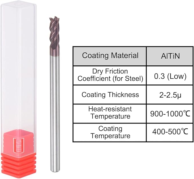 uxcell Square Nose End Mill, 3mm Tip Dia Solid Carbide AlTiN Coated CNC Router Bits 4 Flute Spiral Milling Cutter HRC55 with 3mm Shank 50mm (2-inch) Length
