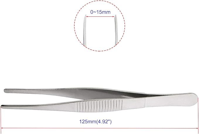Aoje-Link Stainless Steel Straight Blunt Tweezers, horizontal serrated tips, used for repairs, barbecues, auxiliary tools, silver, 4pcs