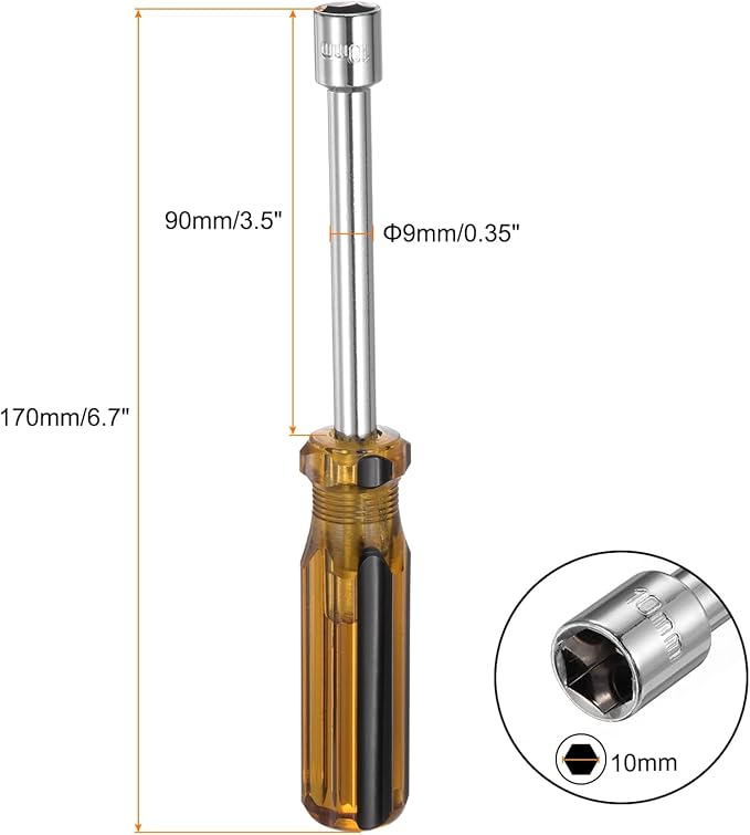 HARFINGTON Metric Hex Nut Screwdriver 10mm Carbon Steel Ergonomic PVC Grip Non-Magnetic Socket Wrench Screwdriver Hand Tool for Automotive Maintenance Home Improvement.