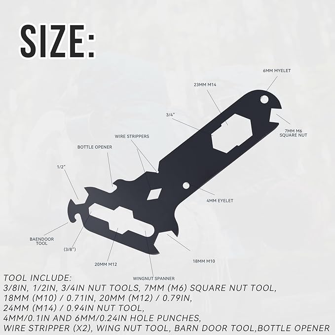 Multitool(14-In-1 Separate Tools) Including Wing Nut,Wire Strippers,Bottle Opener,Stagehand Tool for RV Cars Ships(4mm hardened steel)