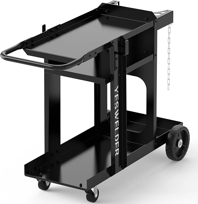 YESWELDER Welding Cart for TIG MIG Welder and Plasma Cutter,Three-Layer Welder Cart,Tank Storage Safety Chains, Heavy Duty Large Storage 360째 Rolling Welding Trolley