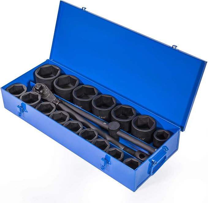 Stark USA Premium 21-Pieces SAE Jumbo Impact Socket Set 1" inch Drive Extension Bar Cr-Mo 6-Point Socket with Carrying Case