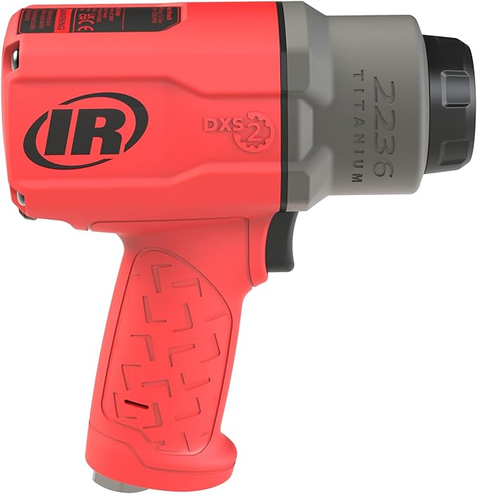 Ingersoll Rand 2236QTIMAX-R DXS2 1/2" Air Impact Wrench, Quiet, 1500 ft-lb Torque, Titanium Hammercase, Friction Ring Retainer, Red