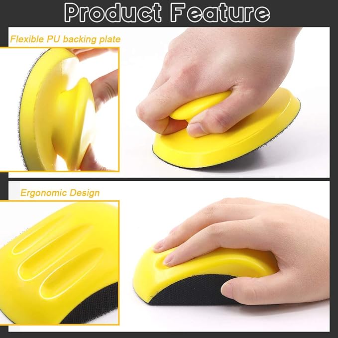 Glarks 62Pcs 5 Inch Hand Sanding Blocks Round and Mouse Hand Sanding pad with 60Pcs 8 Hole Hook and Loop Sanding Disc Set for Woodworking, Furniture Restoration, Home and Automotive Body
