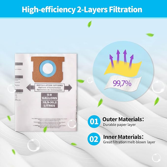 10 Packs High Efficiency Dust Collection Bag Type H 9067133 Disposable Vacuum Bags for 5-8 Gallon Vacuum, Part #90671