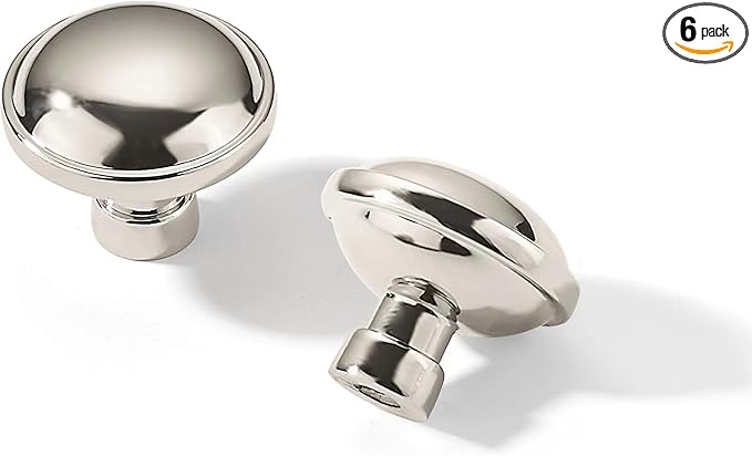 khtumeware 6 Pack 1-1/4 Inch Polished Nickel Cabinet Knobs Solid Round Dresser Drawer Knobs Simple Cabinet Hardware for Cupboard Drawer Pulls