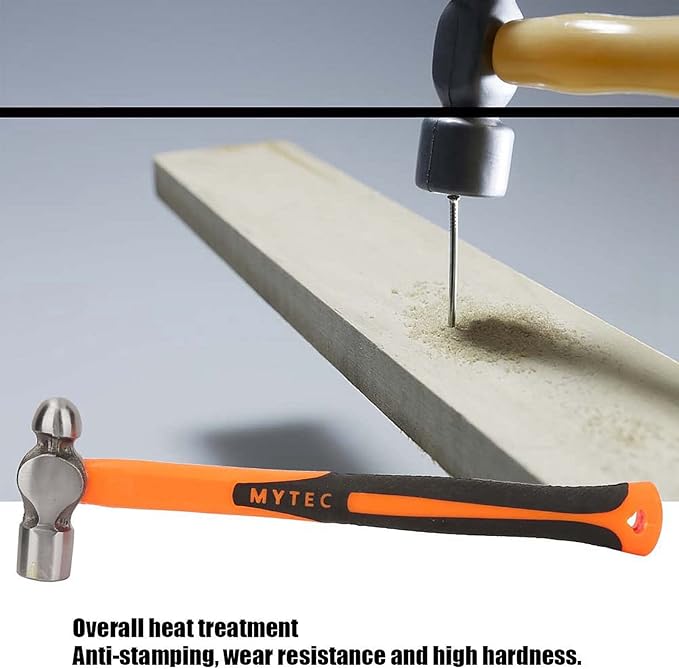 8-oz (1/2lb) Ball Peen Hammer, Rounded Face Steel Head Ball Pein Hammer with 11" (280mm) Fiberglass Handle, Small Rounding Hammers for Household, Industrial, Emergency