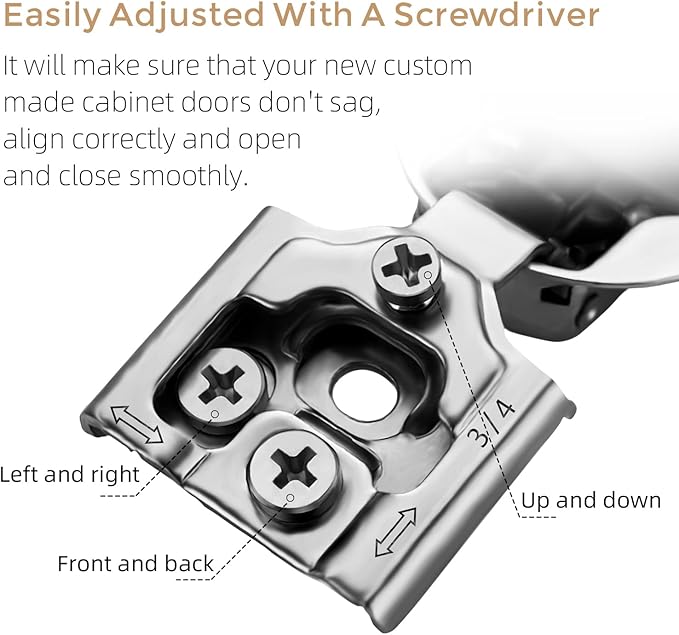Ravinte 60 Pack 3/4 inch Overlay Soft Close Hidden Door Hinge for Kitchen Cabinet Stainless Steel Adjustable Hinges Satin Nickel
