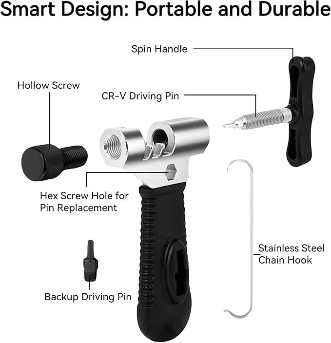 Bike Chain Breaker, Universal Road & Mountain Bicycle Chain Breaker Tool with Chain Hook, 3rd Generation Chain Tools for Routine Maintenance and Emergency Repair, Compact for Bike Bag