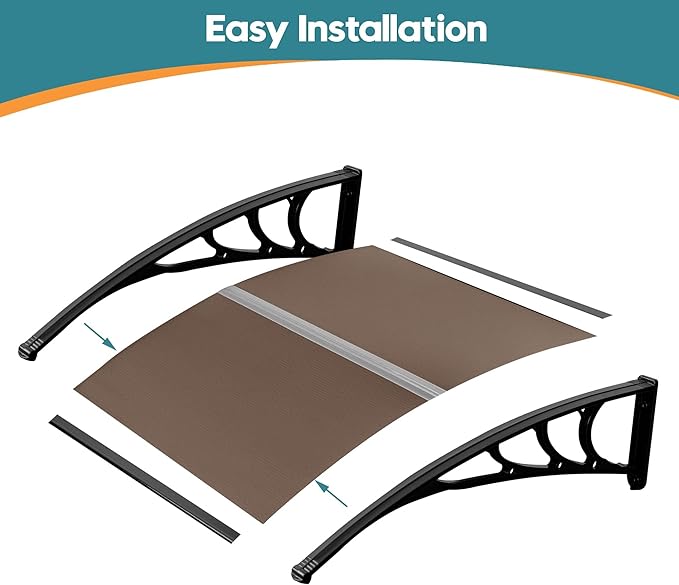 MCombo 39.8" x 37.8" Window Awning Outdoor Polycarbonate Hollow Sheet Door Patio Canopy, 6055-4040 (Brown Board with Black Bracket)