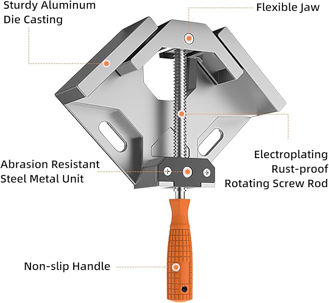 huachuanghc Corner Clamp, 2pcs 90 Degree Right Angle Clamp with Adjustable Aluminum Alloy Swing Jaw, Single Handle Clamps for Woodworking Tools Photo Framing, Present for Men Dad 11.1 Inch